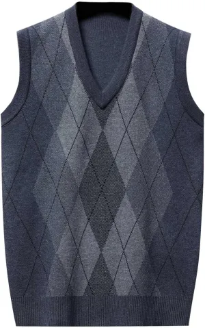 Men's Sweater Vests Argyle Plaid Graphic Print Knitted Pullover Sweater V Neck Sleeveless Comfort Soft Jumper Tops