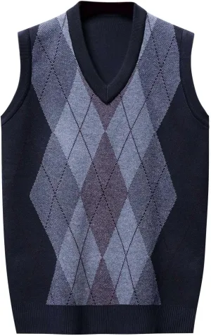 Men's Sweater Vests Argyle Plaid Graphic Print Knitted Pullover Sweater V Neck Sleeveless Comfort Soft Jumper Tops