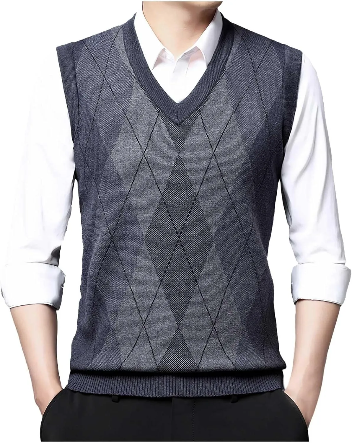 Men's Sweater Vests Argyle Plaid Graphic Print Knitted Pullover Sweater V Neck Sleeveless Comfort Soft Jumper Tops