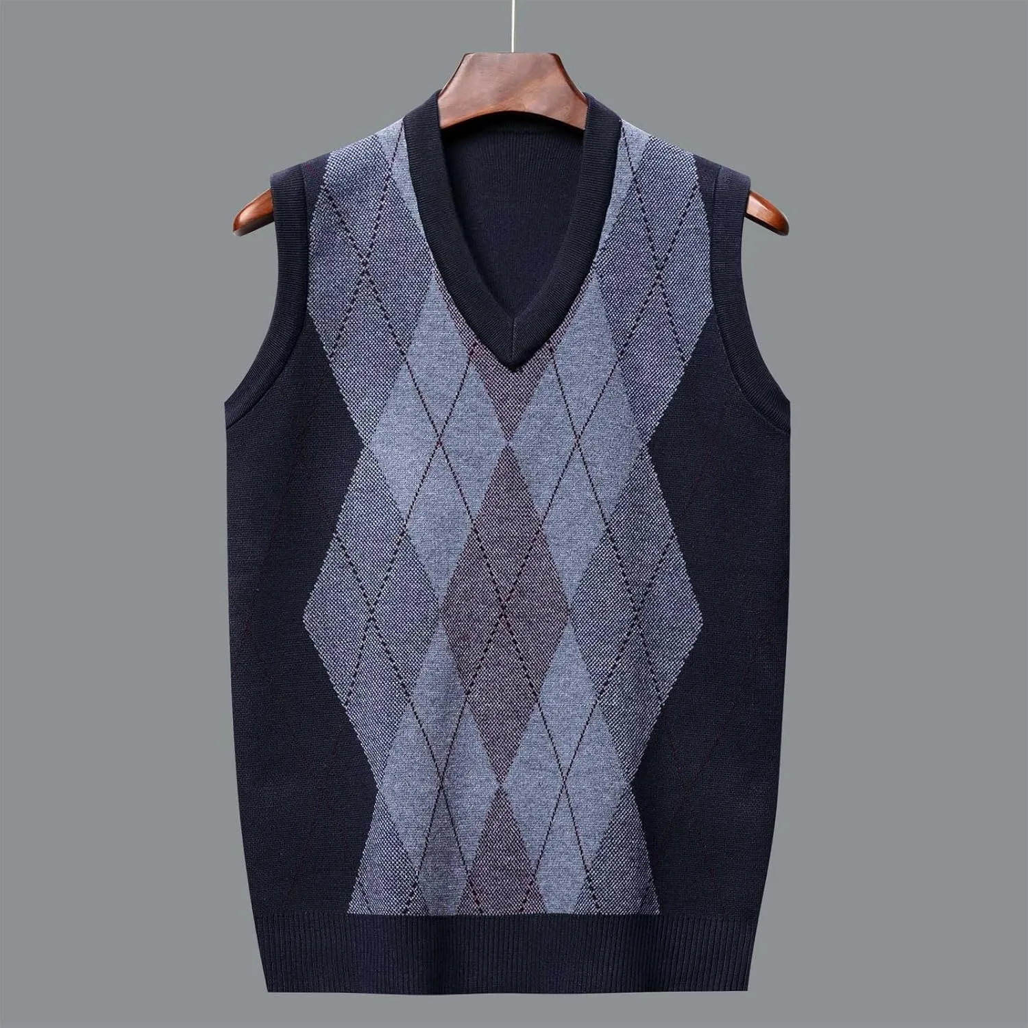 Men's Sweater Vests Argyle Plaid Graphic Print Knitted Pullover Sweater V Neck Sleeveless Comfort Soft Jumper Tops