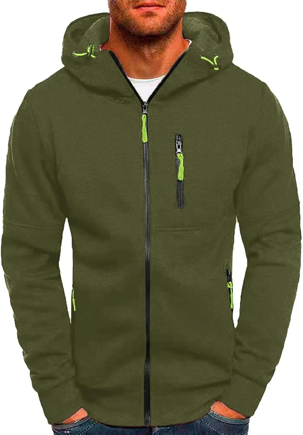 Mens Sweater Winter Top Blouse Slim Casual Solid Soft Top Coat Long Sleeve Hooded Sweatshirt Top Jacket Zip Up Plain