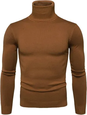 Mens Sweaters Casual Solid Soft Turtleneck Sweater Flexibility Solid Color Close Fitting Top Slim Sweater Black