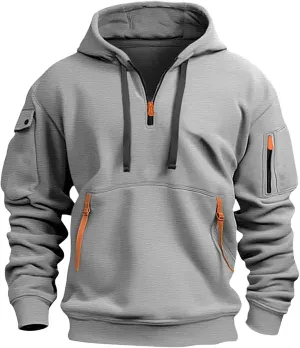 Mens Tactical Hoodie Plus Size Vintage Quarter Zip Pullover Comfy Oversized Military Tactical Shirt with Pockets