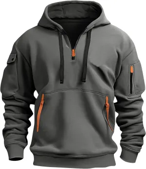 Mens Tactical Hoodies Plus Size Vintage Quarter Zip Pullover Oversized Long Sleeve Tactical Shirt with Pockets