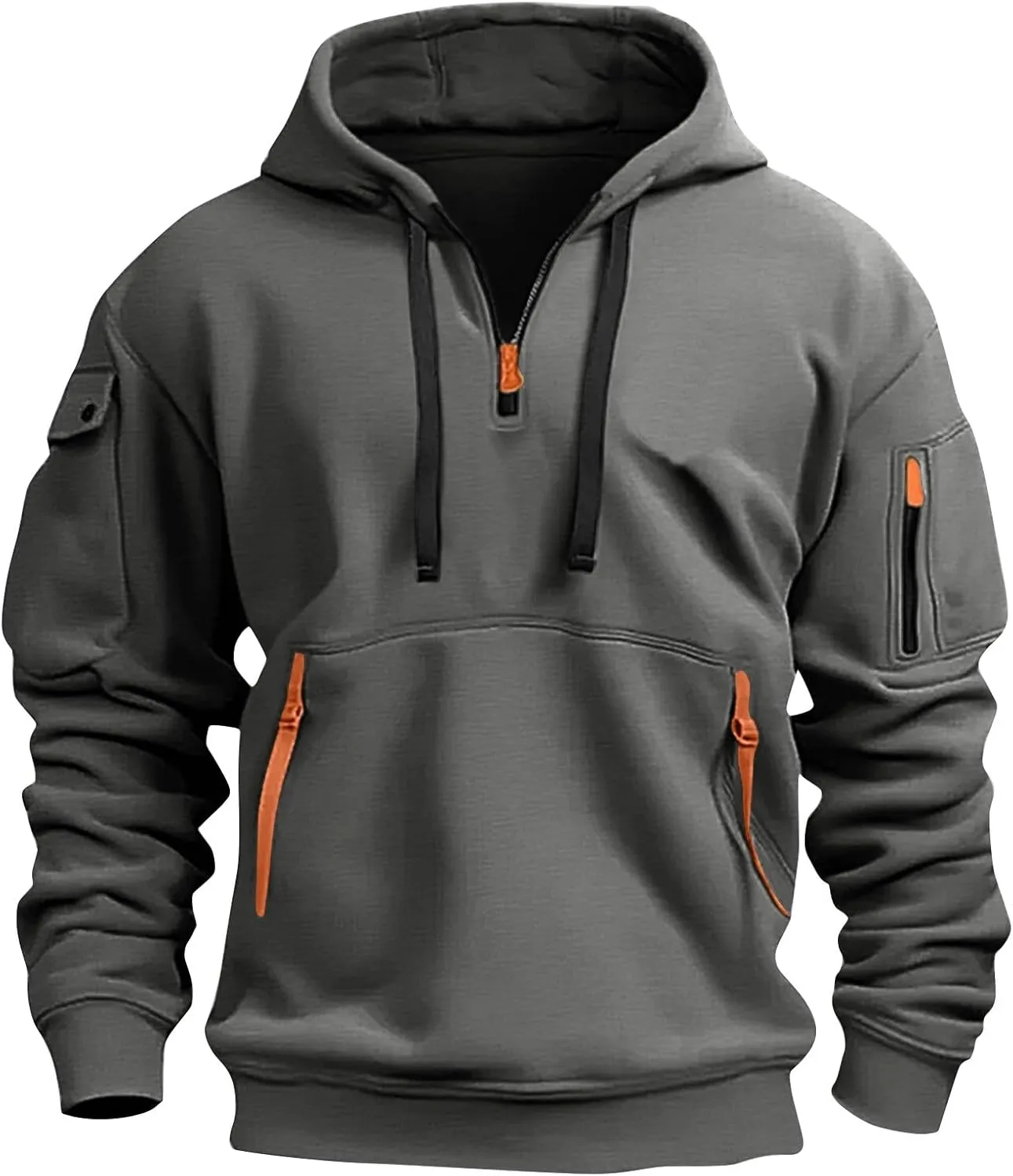 Mens Tactical Hoodies Plus Size Vintage Quarter Zip Pullover Oversized Long Sleeve Tactical Shirt with Pockets