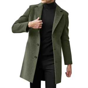 Mens Trench Coat Slim Fit Notch Lapel Single Breasted Business Casual Long Peacoat Fall Winter Windproof Overcoat