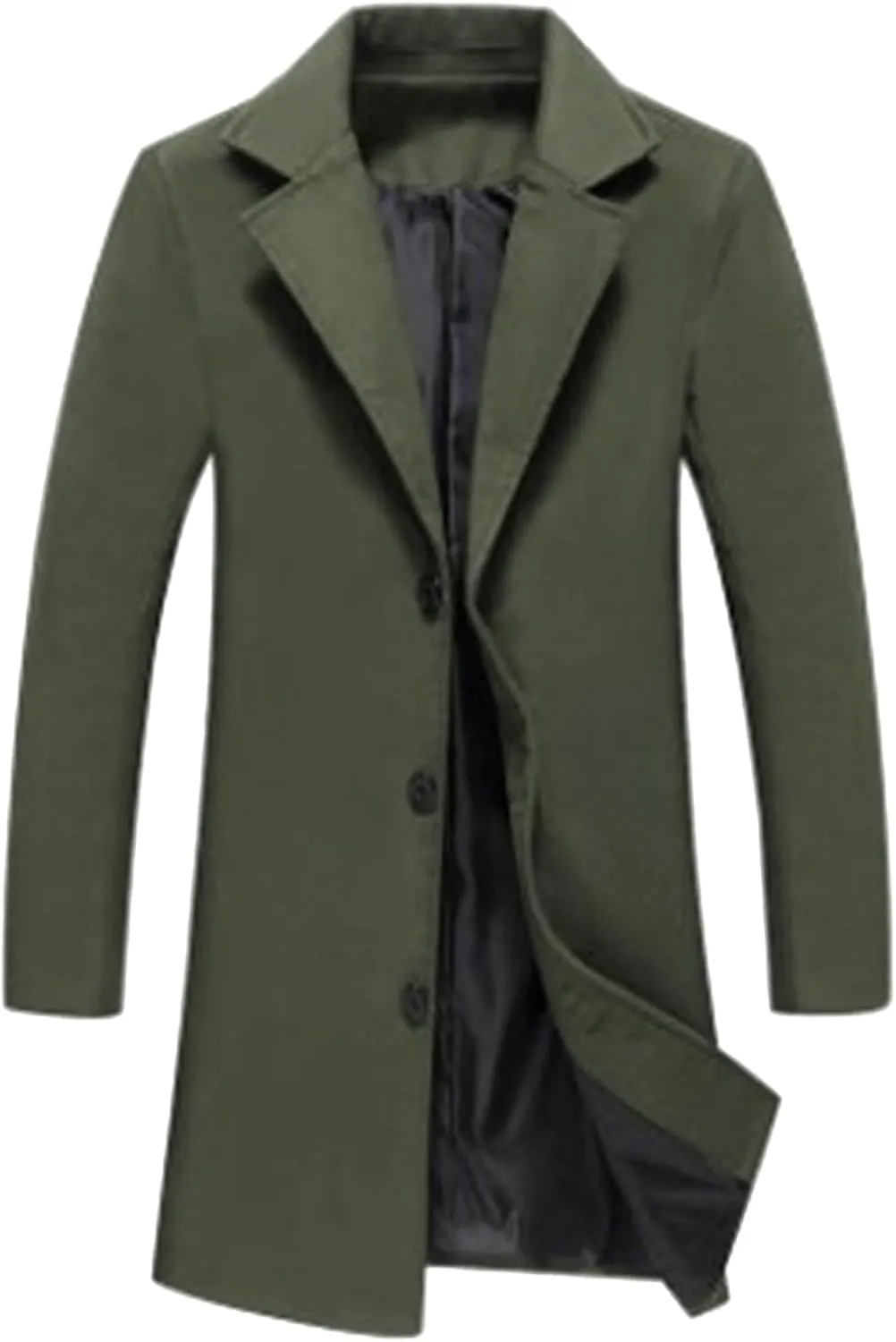 Mens Trench Coat Slim Fit Notch Lapel Single Breasted Business Casual Long Peacoat Fall Winter Windproof Overcoat