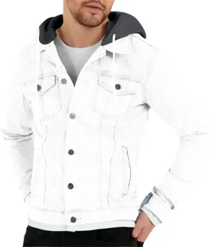 Mens Trendy Working Hoodies Jackets Zipper Long Sleeves Lapel Distressed Jean Coats Casual Fit Multi-Pocket Tops