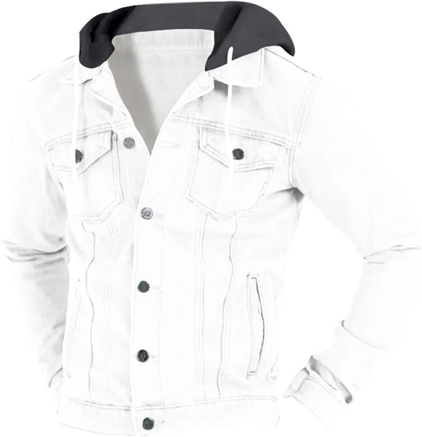 Mens Trendy Working Hoodies Jackets Zipper Long Sleeves Lapel Distressed Jean Coats Casual Fit Multi-Pocket Tops