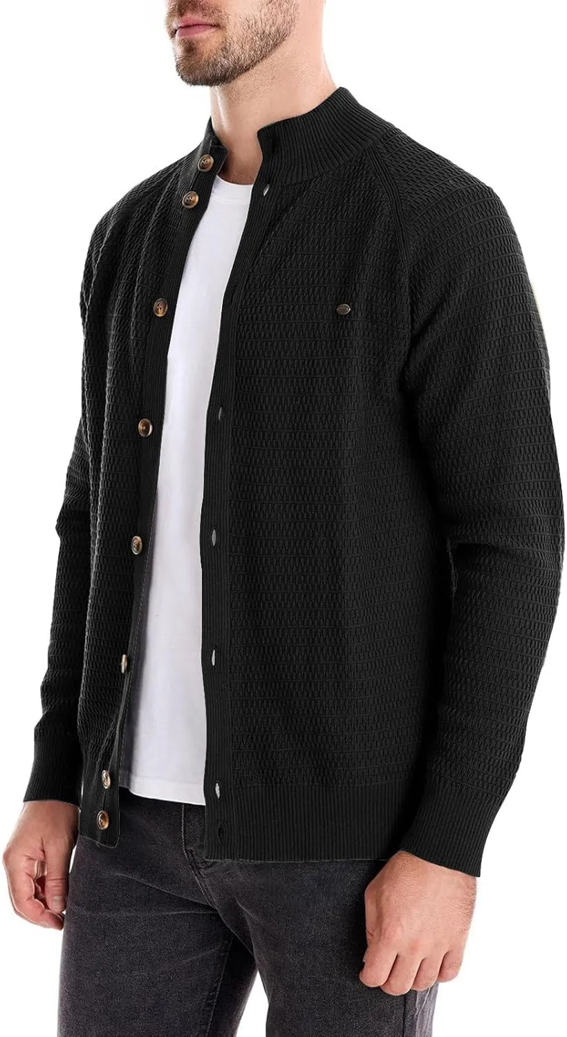 Men's Ugly Sweater Fashion Button Down Slim Fit Stand Collar Long Sleeves Knit Cardigan Shirt Jacket Blouse Tops