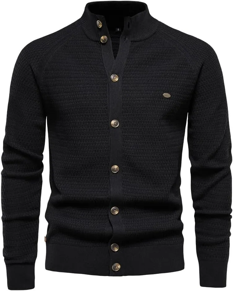Men's Ugly Sweater Fashion Button Down Slim Fit Stand Collar Long Sleeves Knit Cardigan Shirt Jacket Blouse Tops