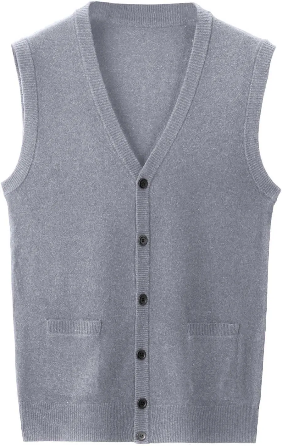 Men's V Neck Sweater Vest Notch Collar Button Down Shirts Solid Color Sleeveless Tops Knitted with Pockets Knitwear