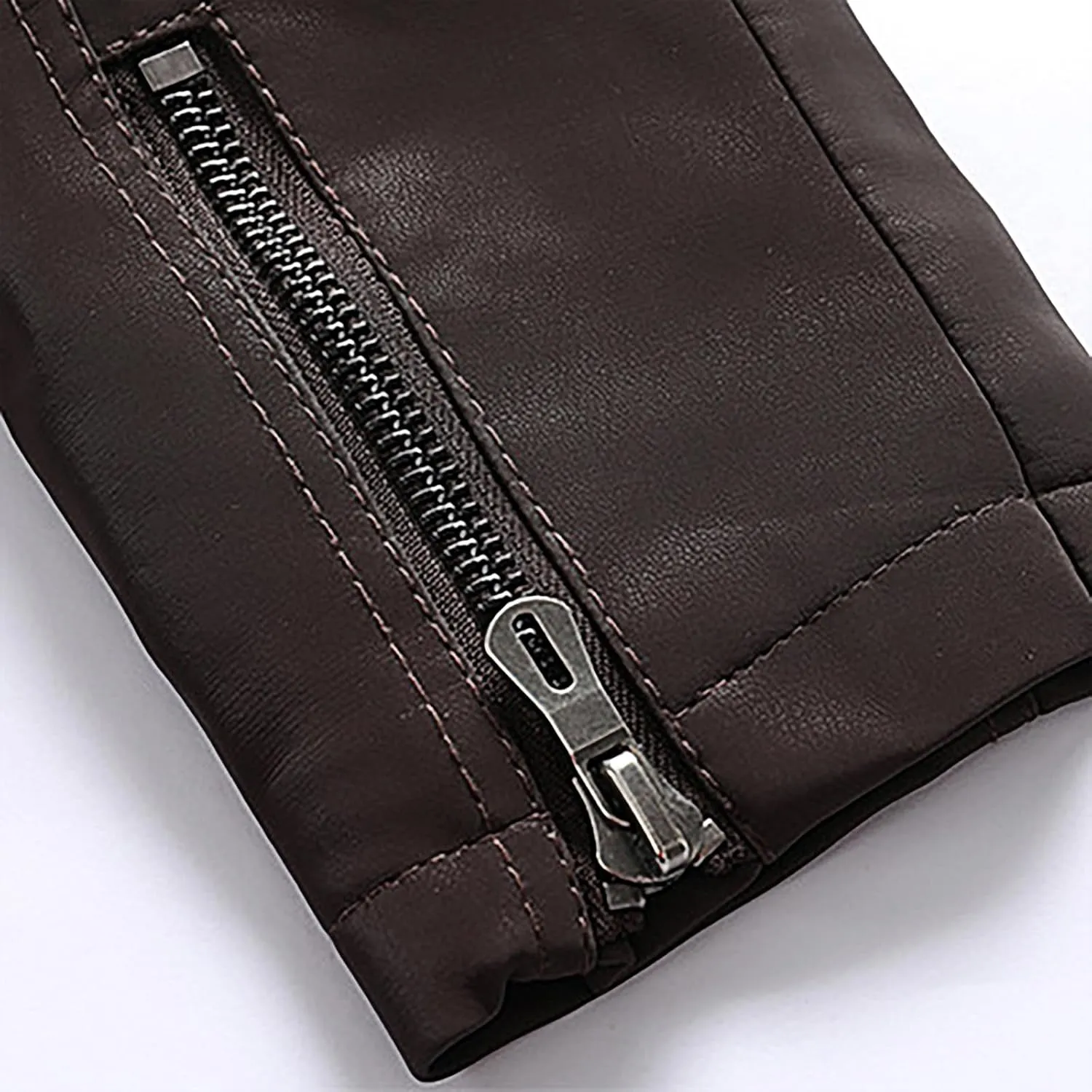 Mens Vintage Faux Leather Jacket PU Leather Motorcycle Jacket Zipper Racer Biker Coat with Multi-Pockets