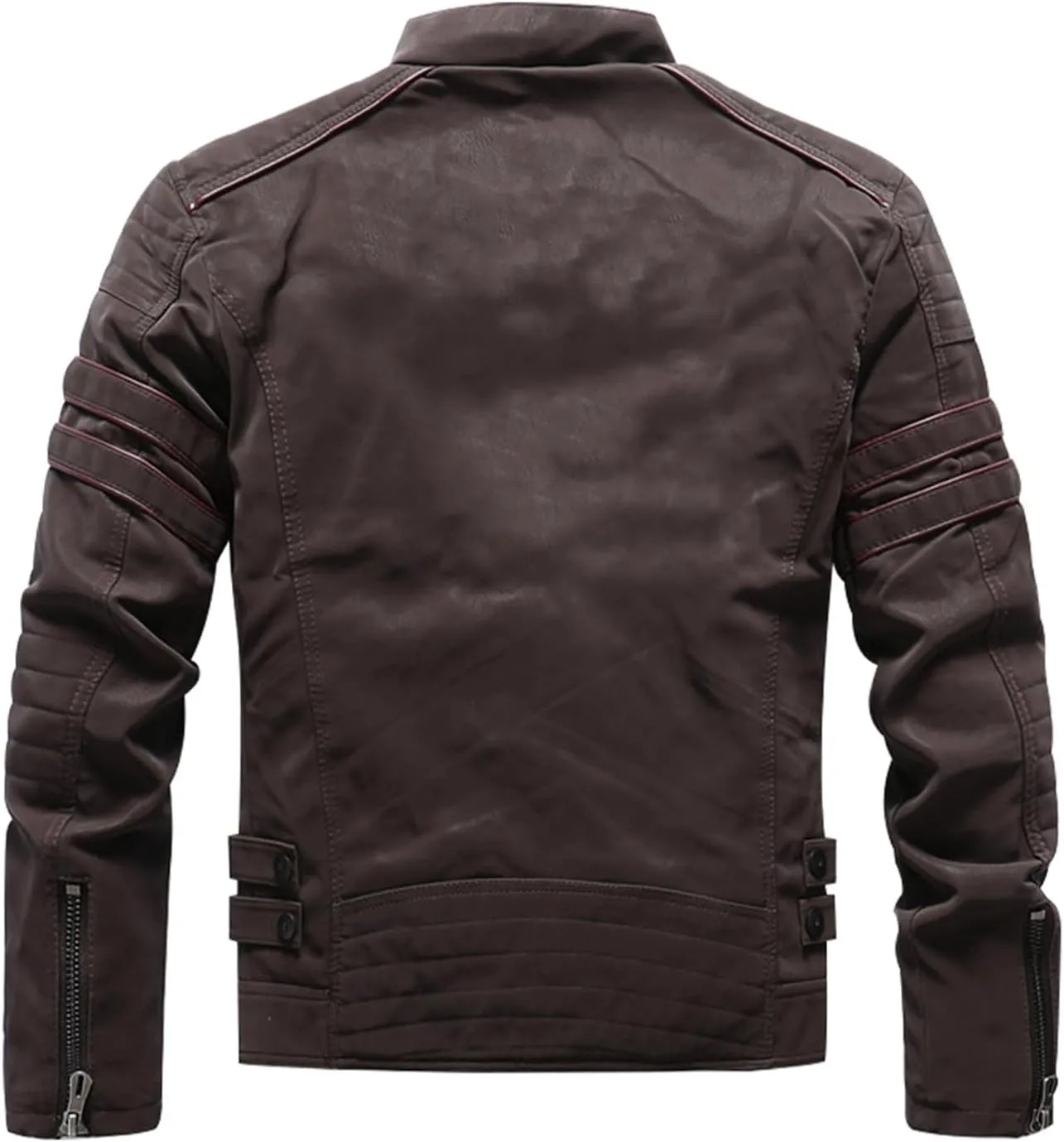 Mens Vintage Faux Leather Jacket PU Leather Motorcycle Jacket Zipper Racer Biker Coat with Multi-Pockets