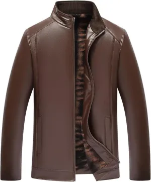 Mens Vintage Leather Long Sleeve Jacket Coat Stand Collar Club Coat Fashion Men's Leather Jackets Casual TopsWinter