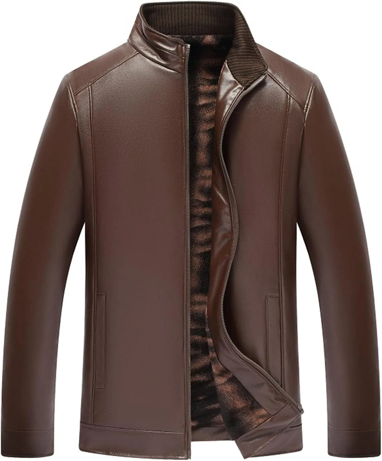 Mens Vintage Leather Long Sleeve Jacket Coat Stand Collar Club Coat Fashion Men's Leather Jackets Casual TopsWinter
