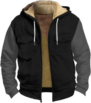 Mens Winter Coat Sherpa Lined Hoodie Jackets Zip Up Long Sleeve Heavyweight Sweatshirt Warm Fleece Jacket, S-5XL