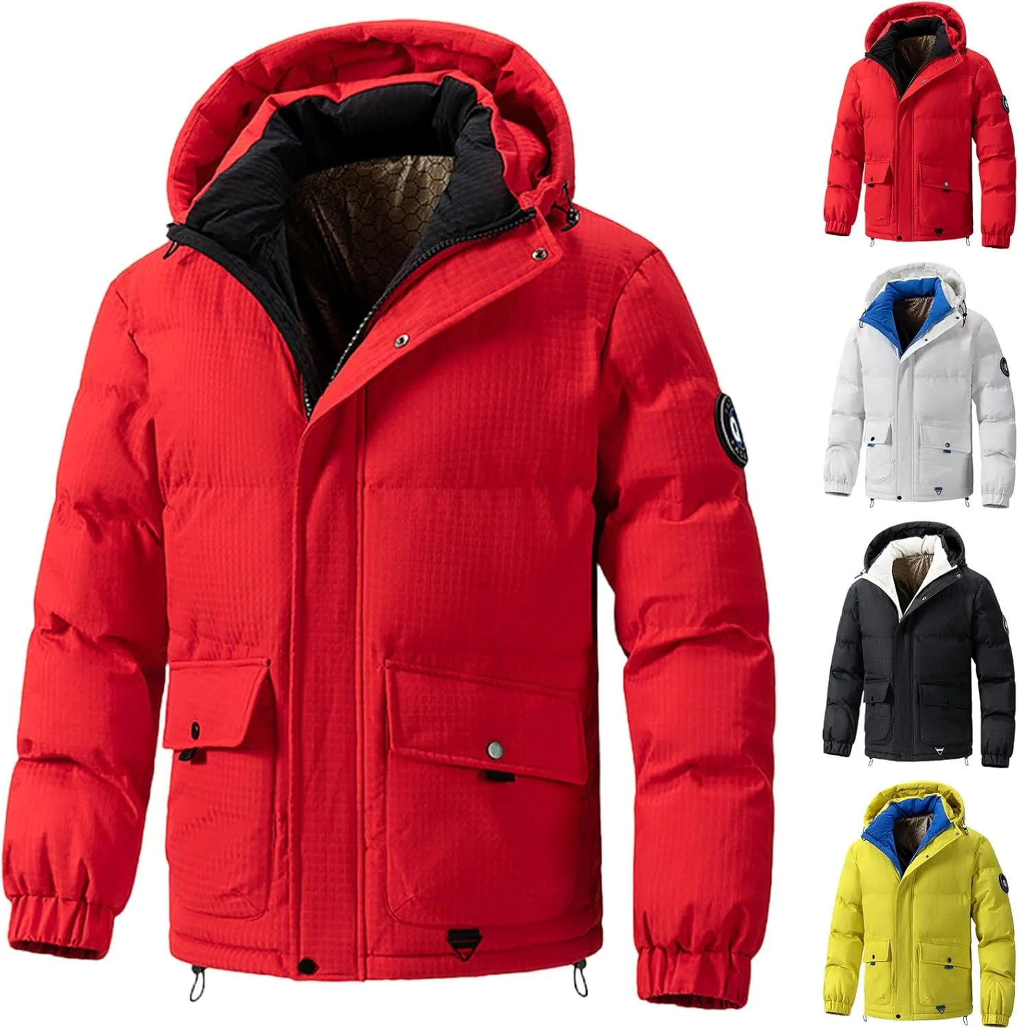 Mens Winter Coats Cozy Warm Puffer Jackets Coats Soild Outdoor Ski Hiking Thicken down Quilted Outerwear with Hood