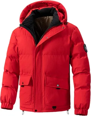Mens Winter Coats Cozy Warm Puffer Jackets Coats Soild Outdoor Ski Hiking Thicken down Quilted Outerwear with Hood