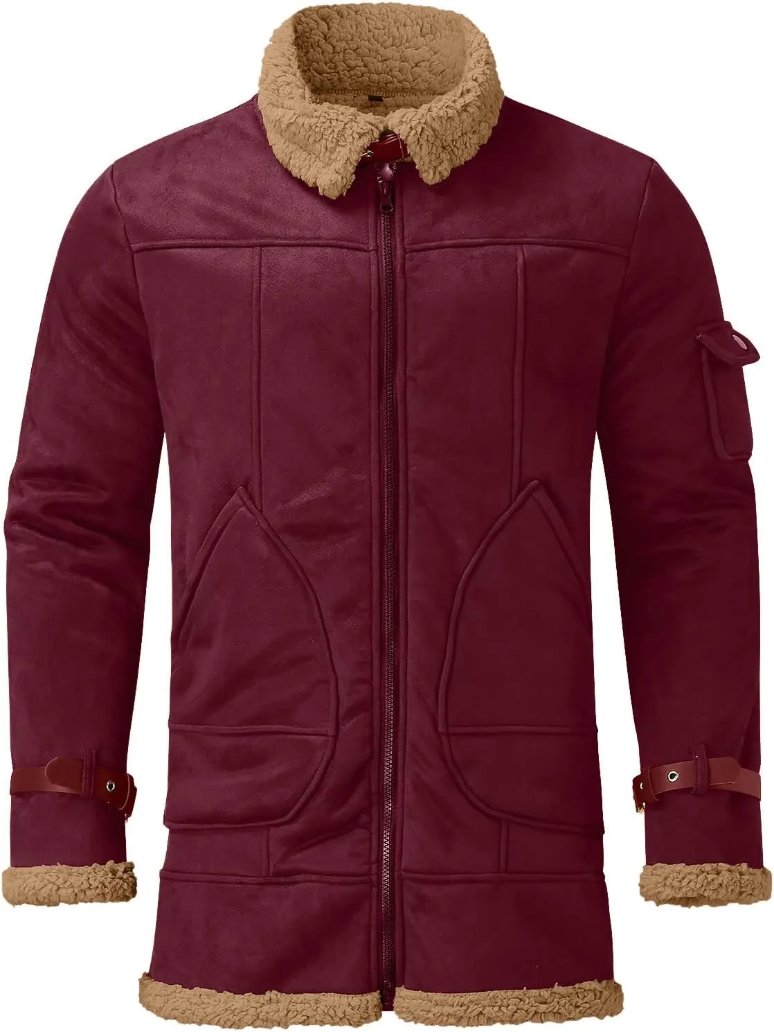 Mens Winter Coats, Mens Sherpa Fleece Lined Faux Leather Jacket Heavyweight Zip Up Bomber Jackets Vintage Winter Coats