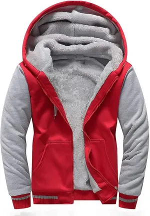 Men's Zip Up Hoodie Wool Warm Thick Coats Heavyweight Winter Sweatshirt Comfy Fleece Lined Hoodie Jacket Hooded Coat