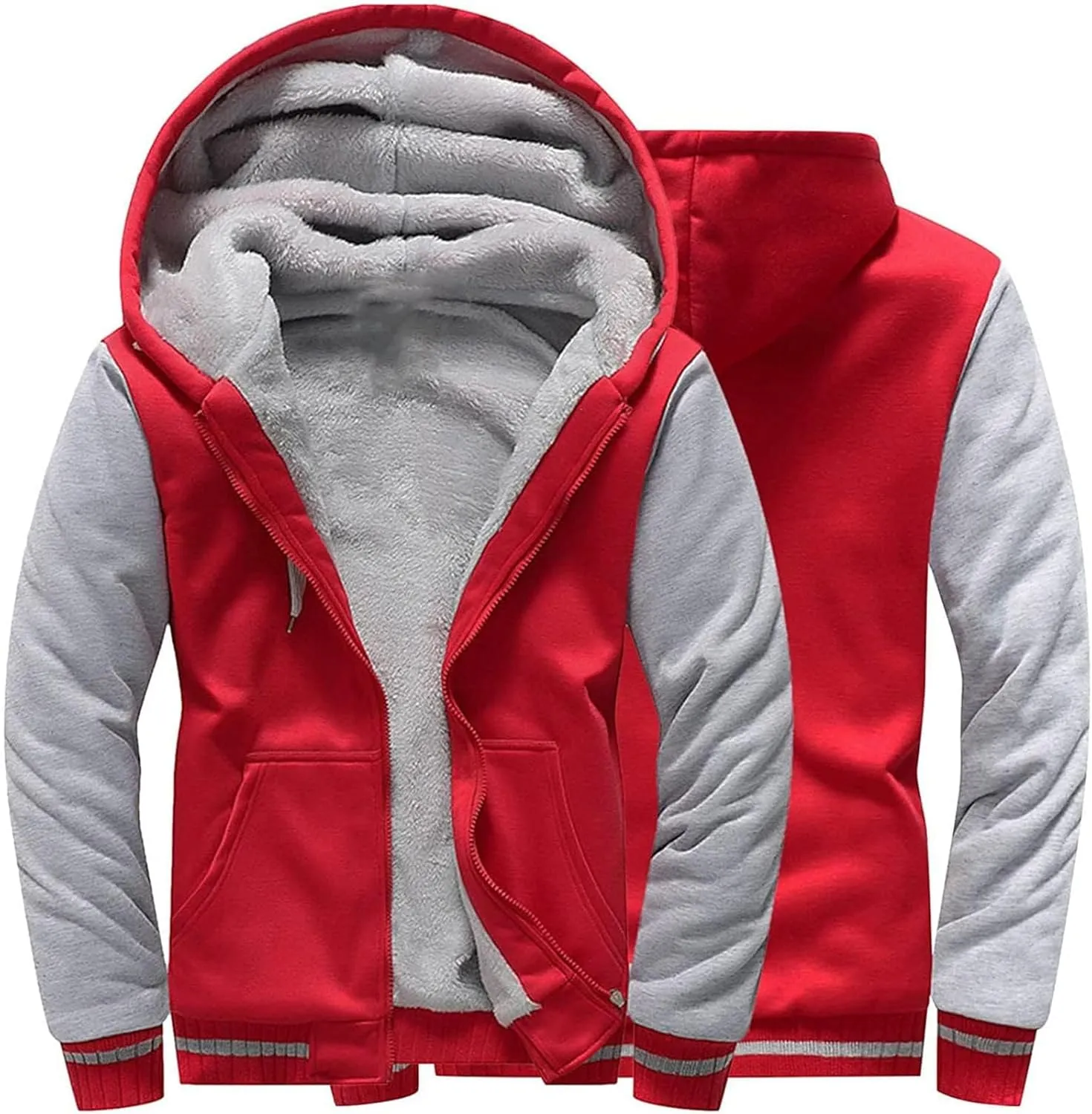 Men's Zip Up Hoodie Wool Warm Thick Coats Heavyweight Winter Sweatshirt Comfy Fleece Lined Hoodie Jacket Hooded Coat