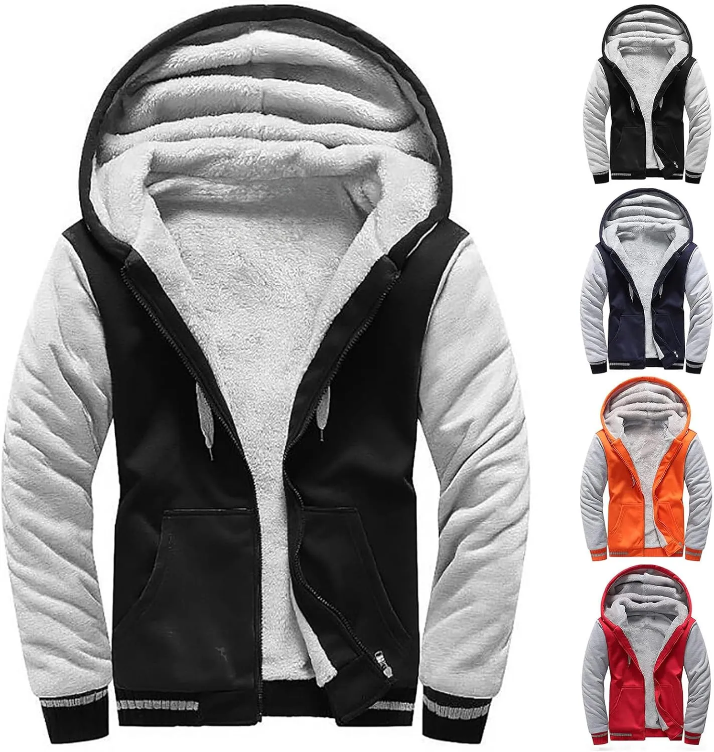 Men's Zip Up Hoodie Wool Warm Thick Coats Heavyweight Winter Sweatshirt Comfy Fleece Lined Hoodie Jacket Hooded Coat