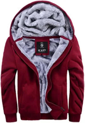 Mens Zipper Hoodies Heavyweight Fleece Hoodies Full Zipper Thick Sherpa Lined Sweatshirt Wool Warm Fall Winter Coat