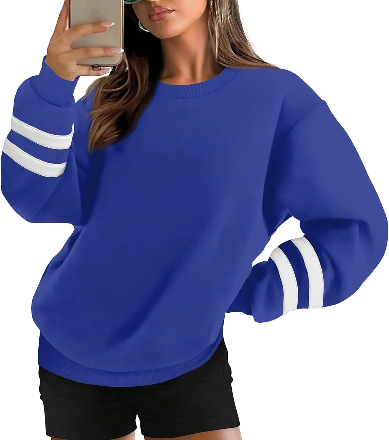 midelxp Womens Plus Size Sweatshirts Color Block Oversized Crewneck Sweatshirts Winter Warm Fleece Pullover Cute Fall Outfits