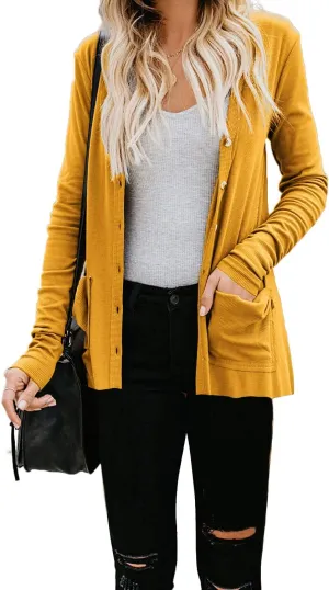 Naggoo Women's Cardigans Button Down Solid Knit Loose Cardigans with Pockets