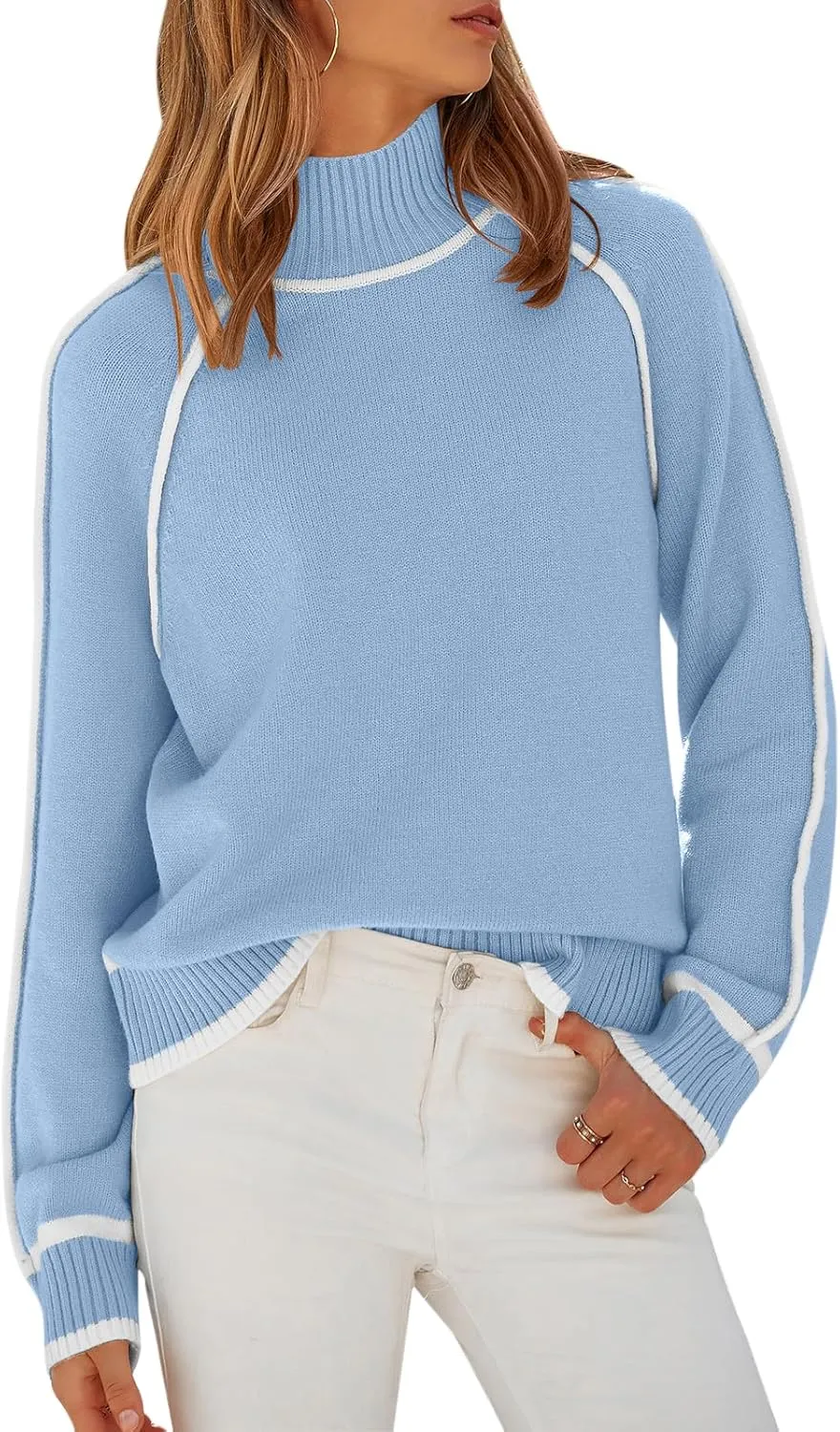 NALANISA Women's Mock Turtleneck Sweaters 2025 Fall Winter Casual Long Sleeve Color Block Pullover Sweater Soft Knitted Tops