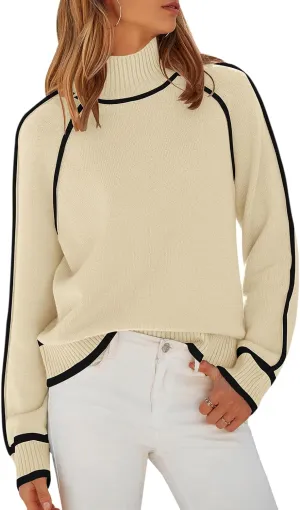 NALANISA Women's Mock Turtleneck Sweaters 2025 Fall Winter Casual Long Sleeve Color Block Pullover Sweater Soft Knitted Tops