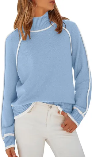 NALANISA Women's Mock Turtleneck Sweaters 2025 Fall Winter Casual Long Sleeve Color Block Pullover Sweater Soft Knitted Tops