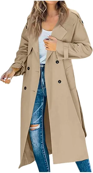 NBXNZWF Women's Trench Coat Double Breasted Classic Lapel Dressy Overcoat with Belt Waterproof Windbreaker Long Outerwear