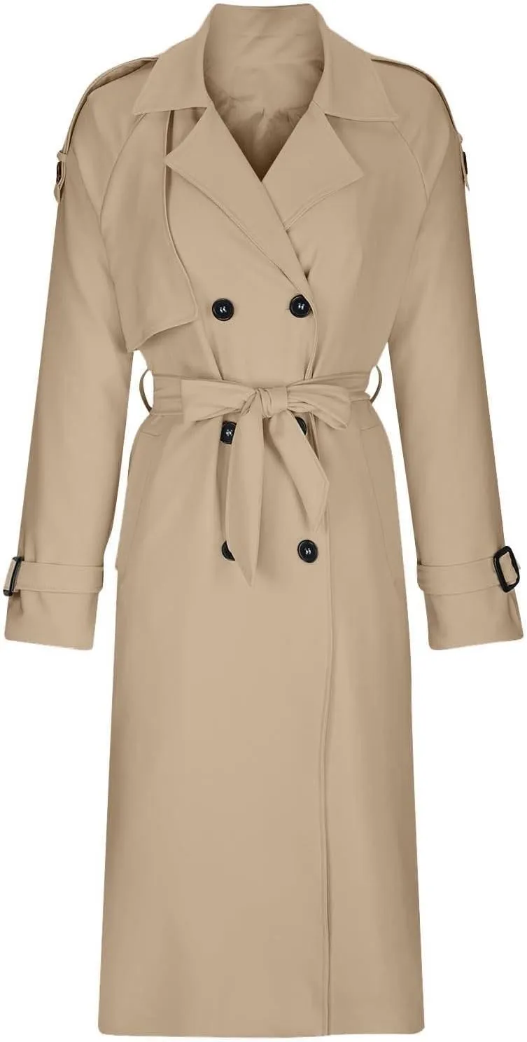 NBXNZWF Women's Trench Coat Double Breasted Classic Lapel Dressy Overcoat with Belt Waterproof Windbreaker Long Outerwear