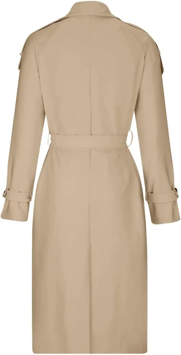 NBXNZWF Women's Trench Coat Double Breasted Classic Lapel Dressy Overcoat with Belt Waterproof Windbreaker Long Outerwear