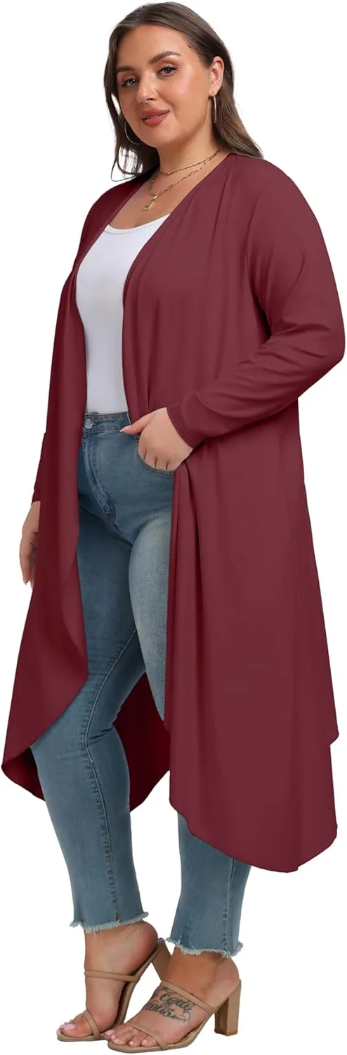 OLRIK Plus Size Cardigan for Women Trendy Lightweight Fall Clothes Long Duster Cardigans for Women with Pockets