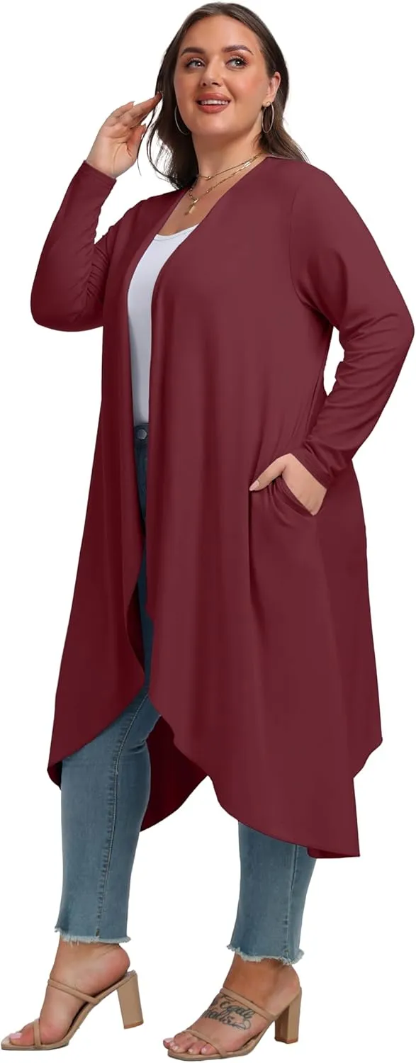 OLRIK Plus Size Cardigan for Women Trendy Lightweight Fall Clothes Long Duster Cardigans for Women with Pockets