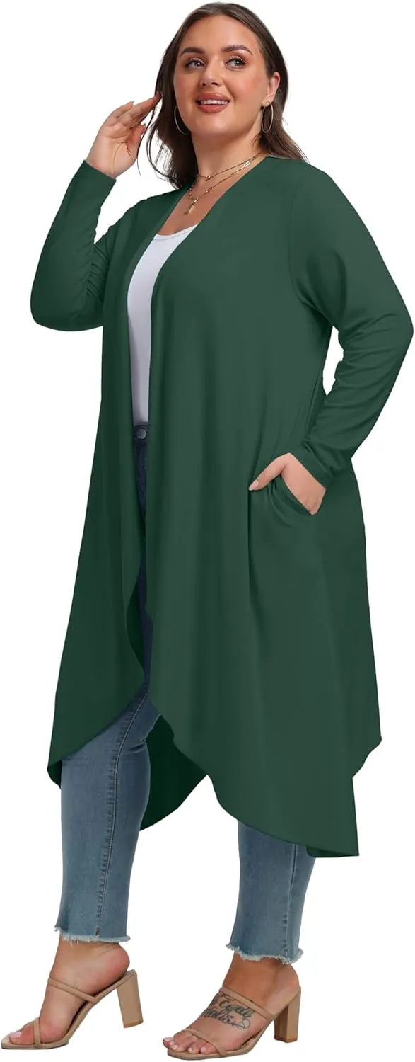 OLRIK Plus Size Cardigan for Women Trendy Lightweight Fall Clothes Long Duster Cardigans for Women with Pockets