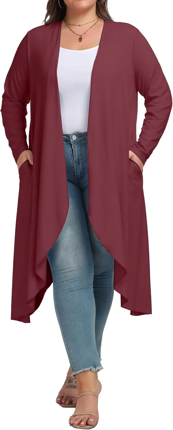 OLRIK Plus Size Cardigan for Women Trendy Lightweight Fall Clothes Long Duster Cardigans for Women with Pockets