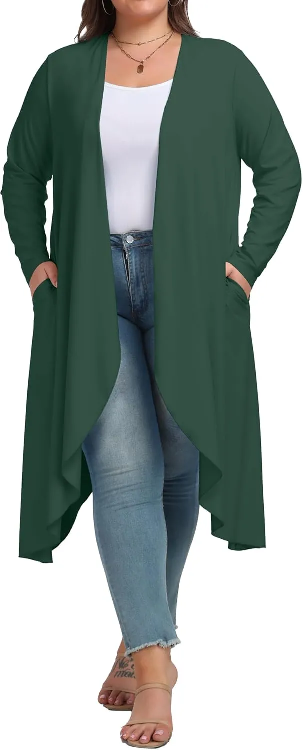 OLRIK Plus Size Cardigan for Women Trendy Lightweight Fall Clothes Long Duster Cardigans for Women with Pockets