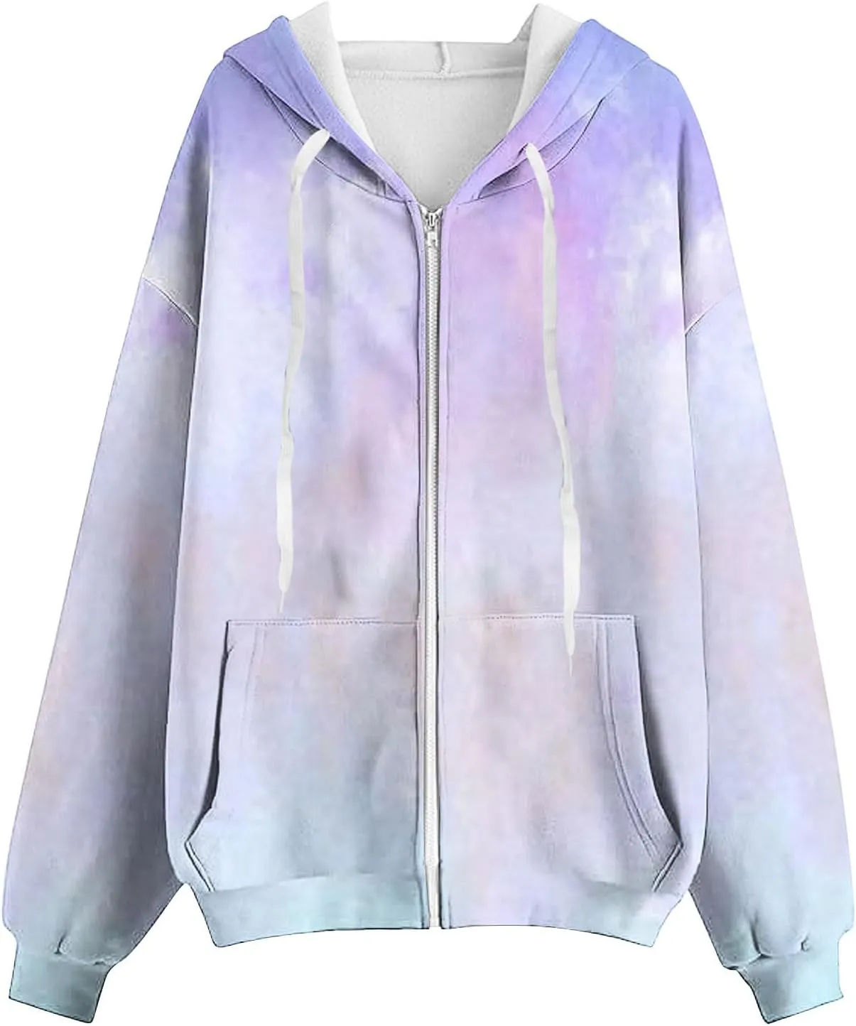 Ombre Pastel Zip Up Hoodie for Women Casual Gradient Color Jacket Drawstring Soft Sweatshirt Spring Fall Cozy Layer