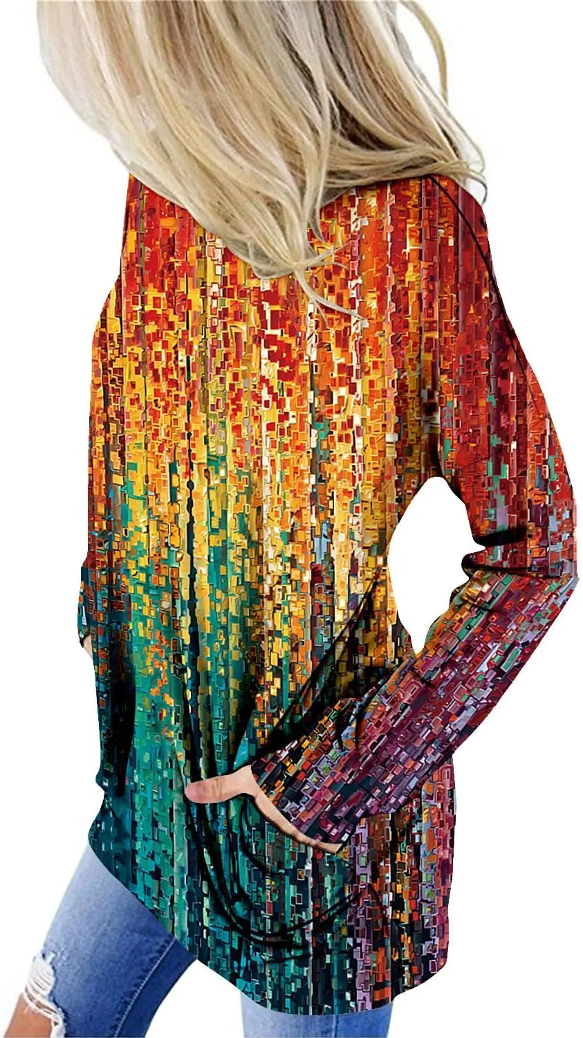 onlypuff Women's Pocket Shirt Graphic Tunic Tops Sweatshirts