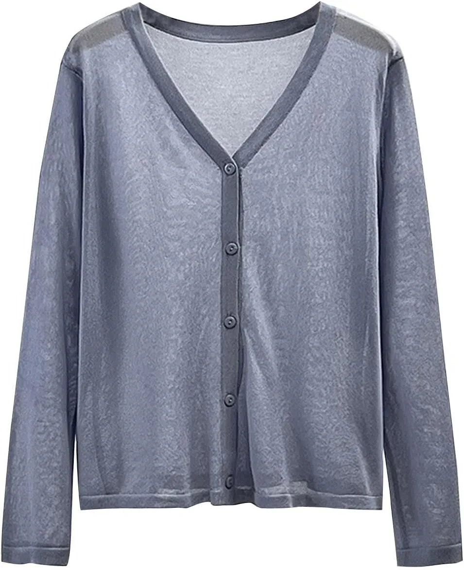 Oplxuo Womens Cardigan Sweaters Lightweight Basic Solid Long Sleeve Button Down Cardigans Knit Cover Ups Shrugs Fall Outwear