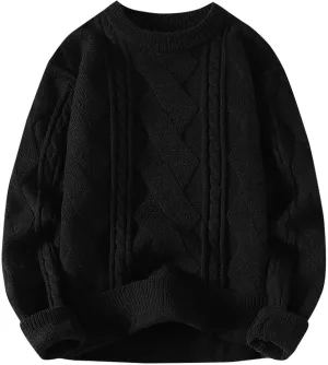 Oversized Cable Knitted Sweaters for Women Stretch Soft Pullover Top Solid Color Fashion Knit Sweater Shirt