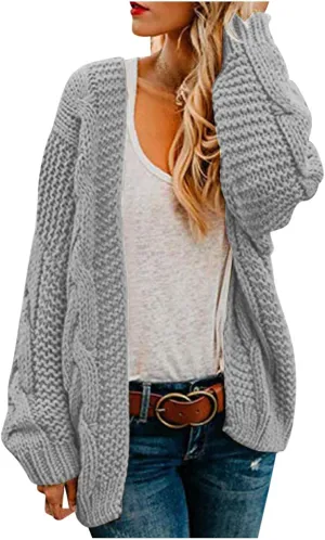 Oversized Cardigan for Women 2023 Long Sleeve Open Front Chunky Cable Knit Sweaters Loose Fit Slouchy Casual Cardigans