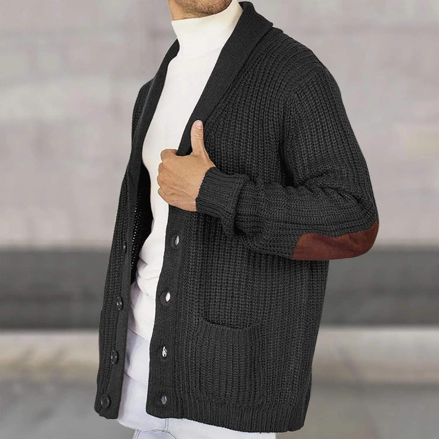 Oversized Cardigan Sweaters for Men Cable Knit Button Down Knitted Sweater Solid Slim Fit Winter Outwear with Pockets