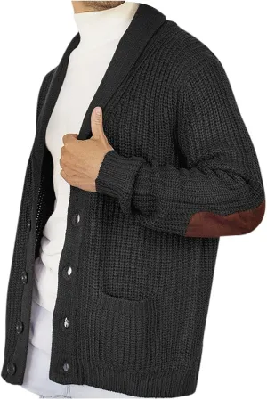 Oversized Cardigan Sweaters for Men Cable Knit Button Down Knitted Sweater Solid Slim Fit Winter Outwear with Pockets