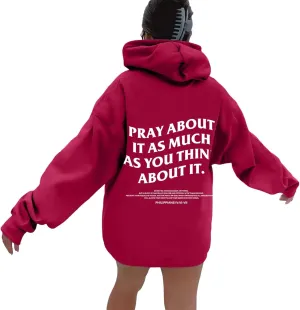 Oversized Hoodies For Women Pray About It As Much As You Think About It Letter Print Pullover Tops With Pocket Fall Winter