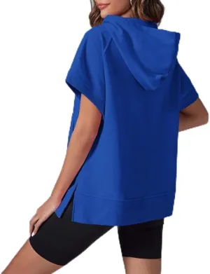 Oversized Hoodies for Women Short Sleeve Half zip Sweatshirt Fleece Loose Fit Pullover